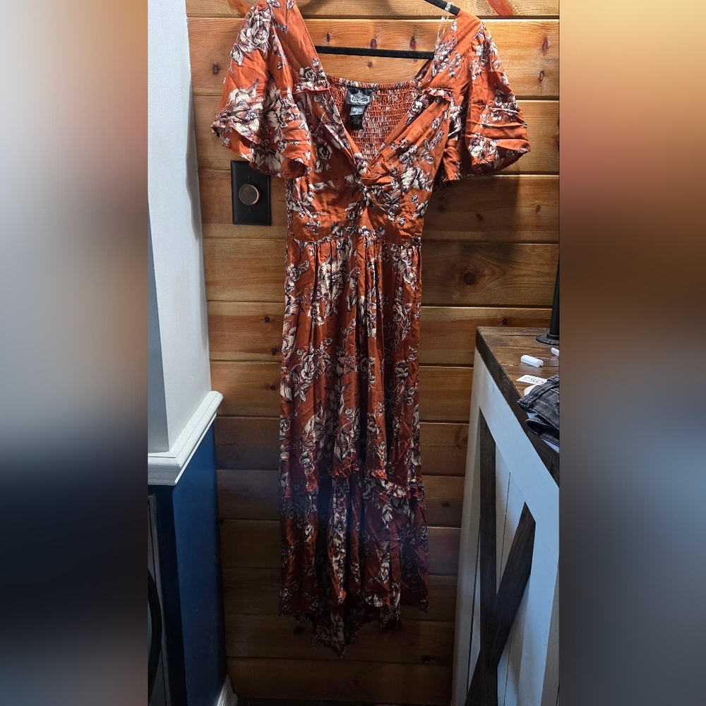 Angie Rust Floral Midi Dress P2p 13. 0052 - Picture 1 of 4